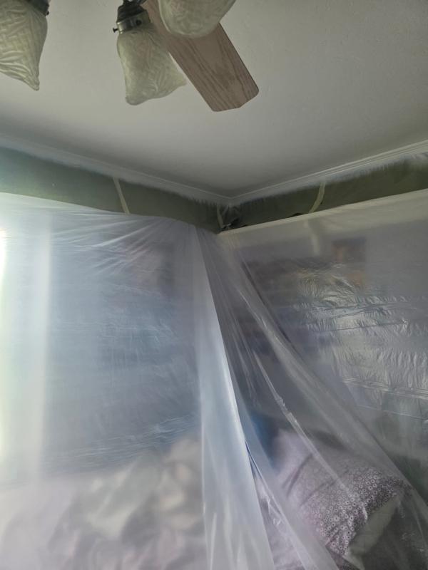 Ceiling fan area finished, room masked
