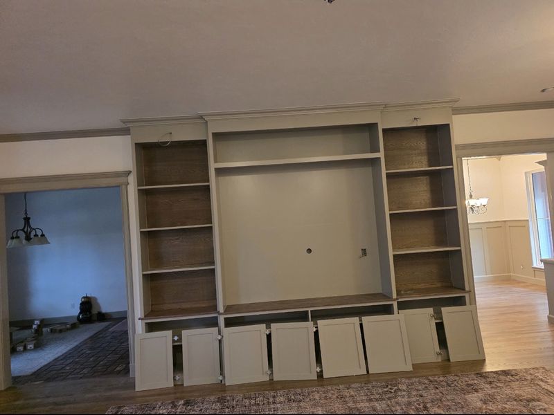 Living room crown molding and door casings painted to match